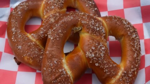 Two fresh baked pretzels at Six Flags